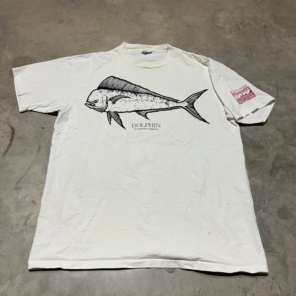 Vintage 1996 Oneita East Ender Mahi Dolphin Fish T-Shirt XL White Made USA 90s